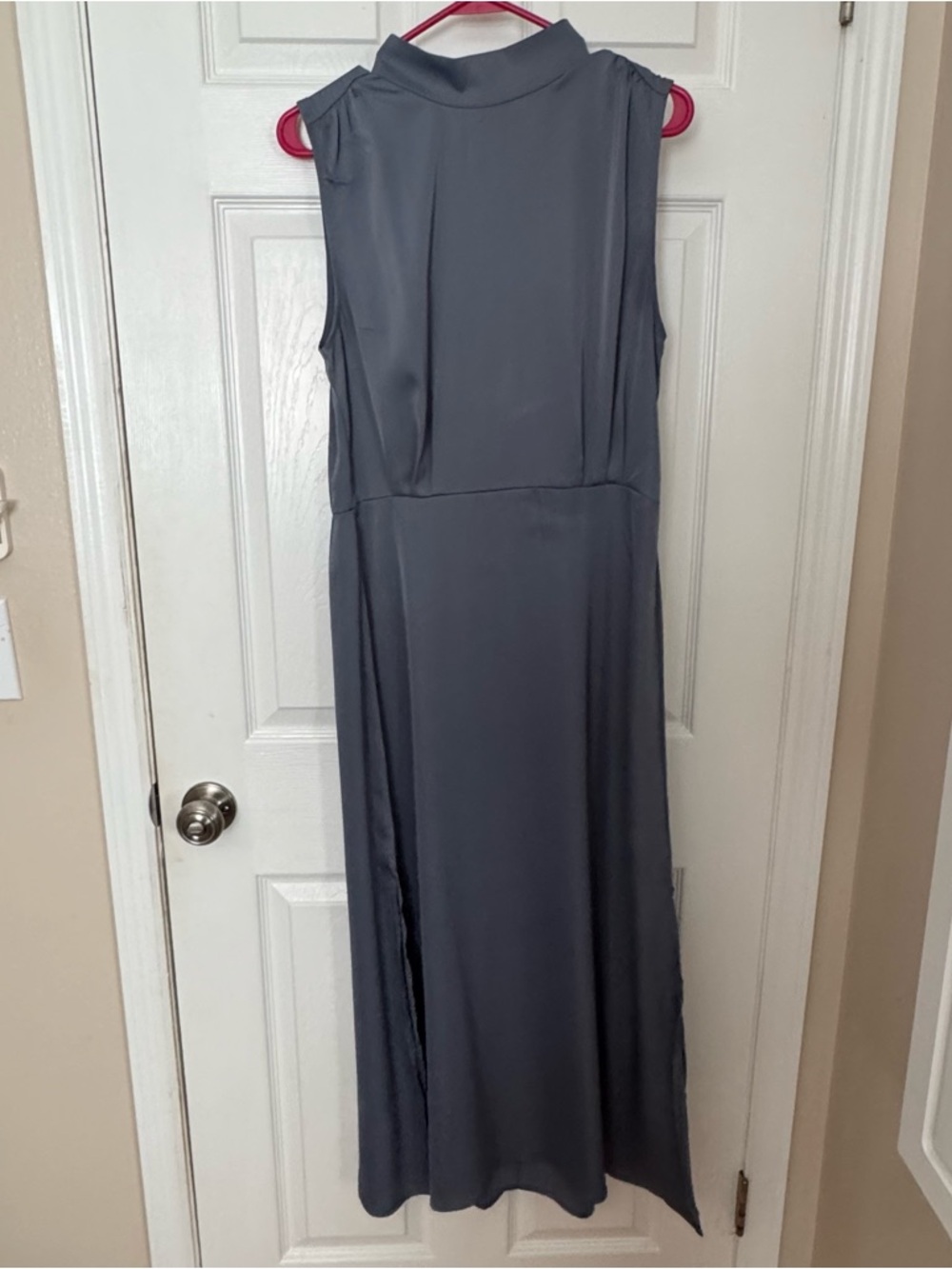 PrettyGarden Sleeveless Mock Neck Slate Gray blue Midi Dress, size large